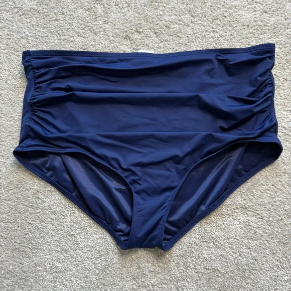Land’s End Tummy Control High Waisted Retro Bikini Seim Bottoms Deep Sea Navy 3X - Picture 2 of 9